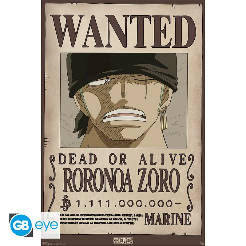 Poster Wanted Zoro One Piece 91 x 61 cm