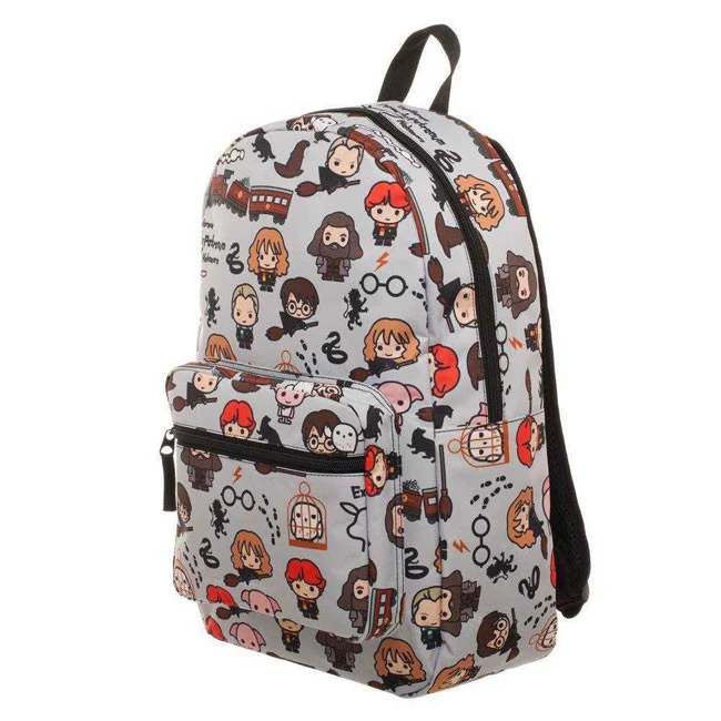 zaino grigio con personaggi Chibi e simboli Harry Potter - Image 3
